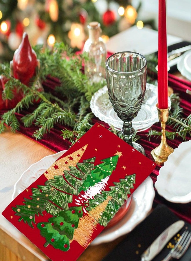 JarThenaAMCS مناديل ضيوف عيد الميلاد من جارثينا إيه إم سي إس، 100 قطعة، مزينة بشجرة عيد الميلاد، مصنوعة من ورق ذهبي لامع، للاستخدام مرة واحدة، مناسبة للعشاء، ولتزيين طاولات حفلات الأعياد. - Image 4